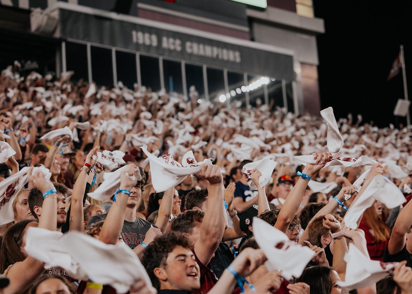 Crowd cheering at Williams-Brice Stadium, University of South Carolina