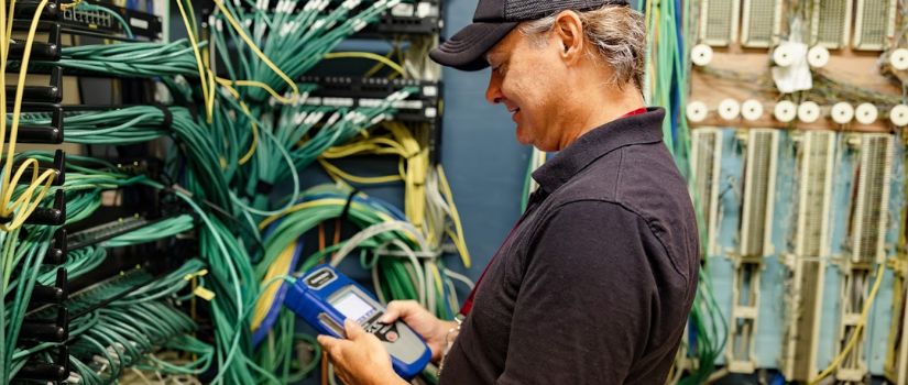 employee working with cables 