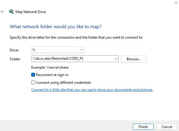 screenshot of the Map Network Drive screen