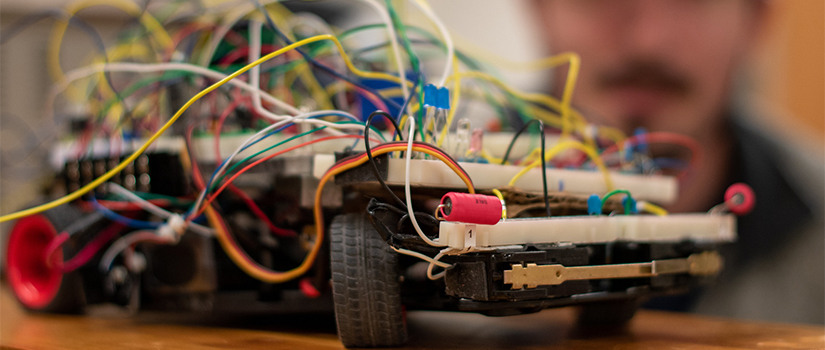 closeup of small electric car used in class