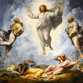 Painting depicting transfiguration of Jesus, a story in the New Testament