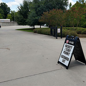 Sign in the entrance of the new FS14 lot behind the BioMass building