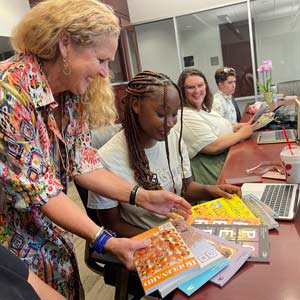 Ellen Malphrus in a classroom with students.