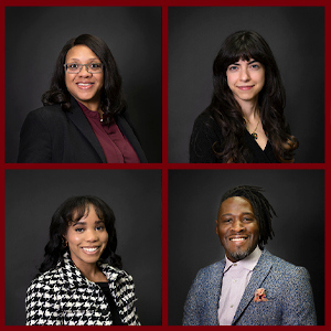 photo collage of four people against a dark background