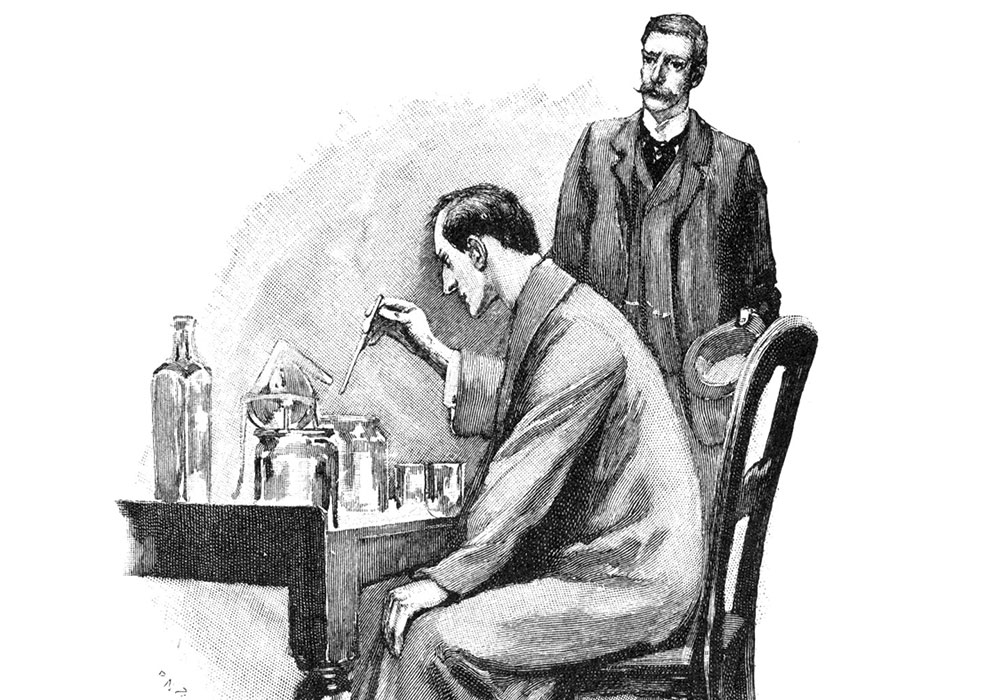 an illustration of Sherlock Holmes and John Watson