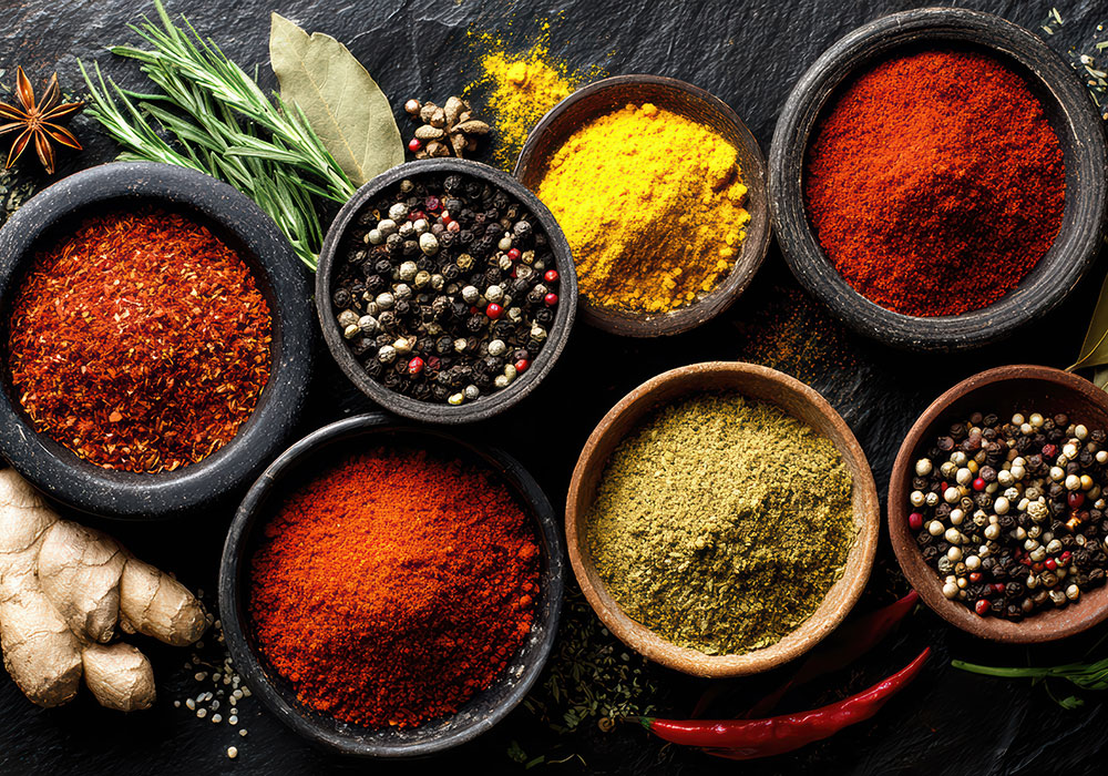 Vibrant assortment of spices and herbs 